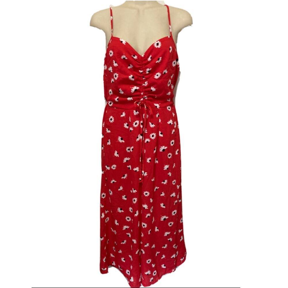 nwt Row-A Boho Chic Ditsy Daisy Floral Red Jumpsuit size S Palazzo Pants Flowy